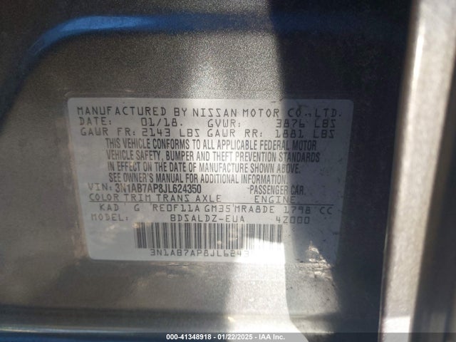 3N1AB7AP8JL624350 Nissan SENTRA SV