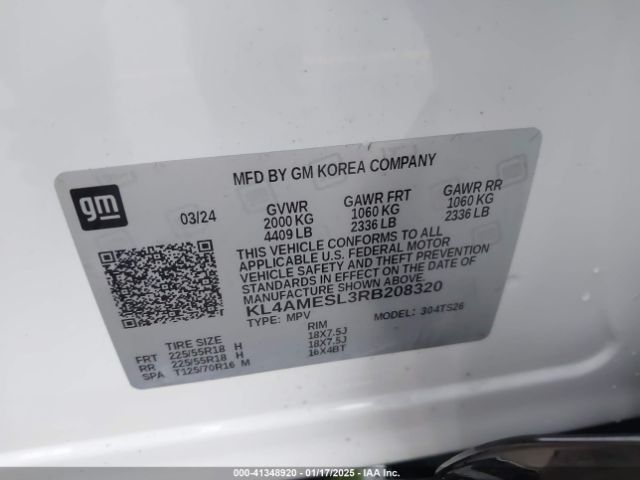KL4AMESL3RB208320 Buick Encore Gx Sport Touring Awd