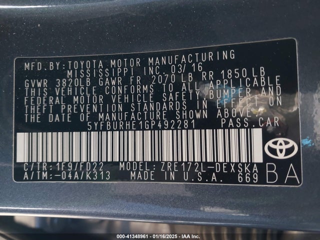 Toyota Corolla S Plus 2016 5YFBURHE1GP492281 Image 9
