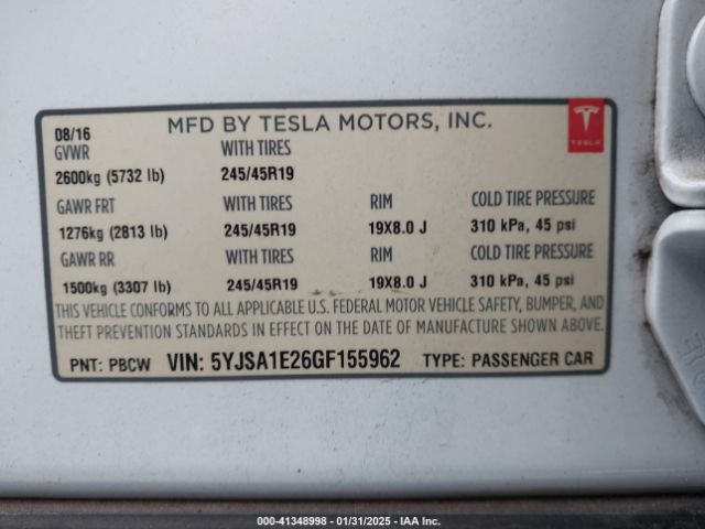 5YJSA1E26GF155962 Tesla Model S 60d/70d/75d/85d/90d