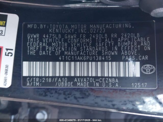 4T1C11AK6PU138415 Toyota CAMRY LE