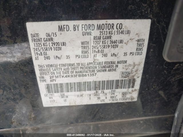 2FMTK4K93FBB61357 Ford Edge Titanium