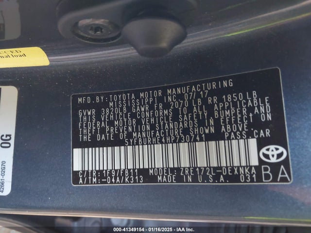 5YFBURHE4HP730741 Toyota COROLLA LE