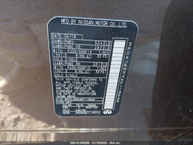 3PCAJ5M34KF113568 Infiniti Qx50 Luxe