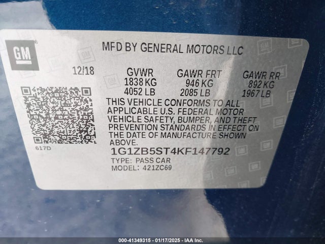 1G1ZB5ST4KF147792 Chevrolet Malibu 1ls