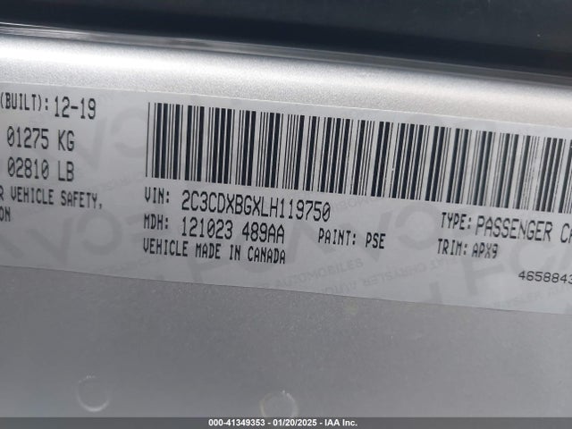 2C3CDXBGXLH119750 Dodge Charger Sxt Rwd