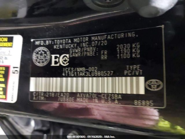 4T1G11AK3LU980527 Toyota CAMRY SE
