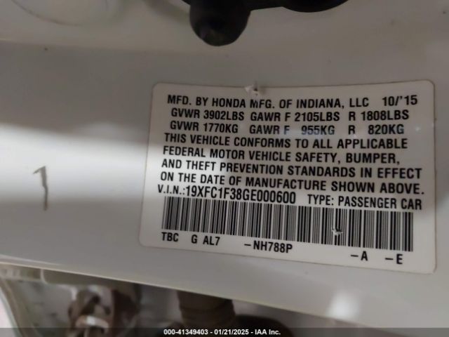 19XFC1F38GE000600 Honda Civic Ex-t