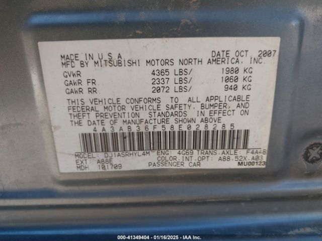 2008 MITSUBISHI GALANT 4A3AB36F58E028285 Photo 8