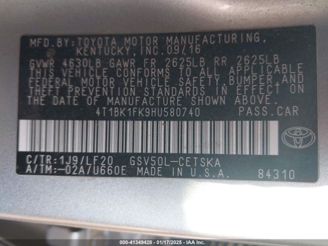 4T1BK1FK9HU580740 Toyota Camry Xse V6