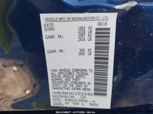 Nissan Altima 2.5 S 2019 1N4BL4BV1KC103340 Image 9