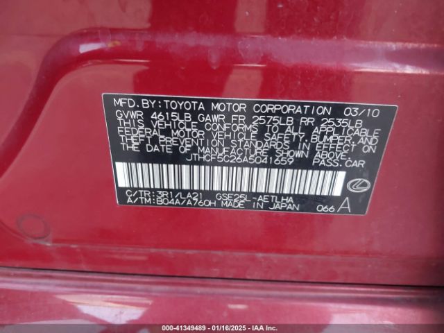 2010 LEXUS IS 250 JTHCF5C26A5041659 Photo 8