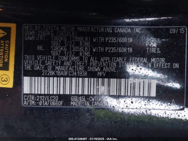 2T2BK1BA9FC341938 Lexus RX 350