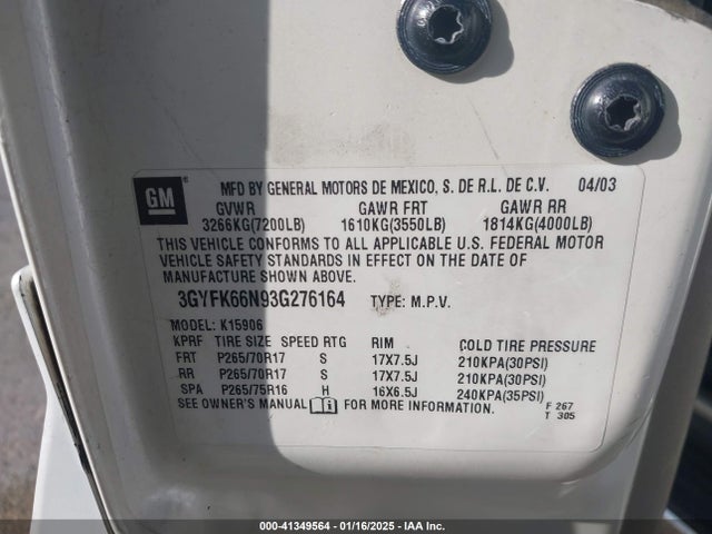 2003 CADILLAC ESCALADE ESV 3GYFK66N93G276164 Photo 8