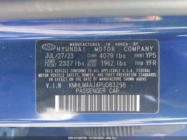 KMHLM4AJ4PU083298 Hyundai Elantra Hybrid Blue