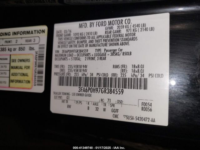 3FA6P0H97GR384559 Ford FUSION SE