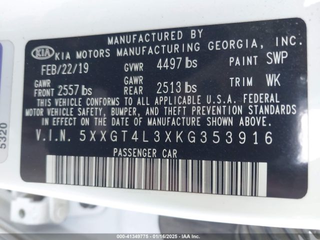 5XXGT4L3XKG353916 KIA Optima S