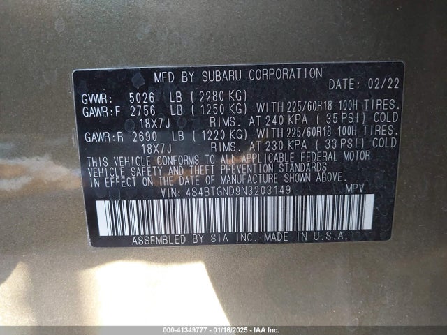4S4BTGND9N3203149 Subaru Outback Limited Xt