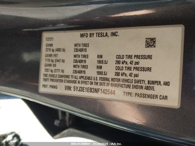2022 TESLA MODEL 3 5YJ3E1EB3NF142544 Photo 8