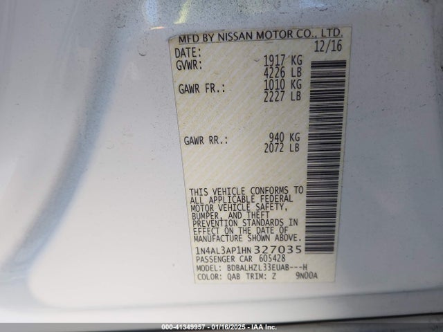 Nissan Altima 2.5 Sr 2017 1N4AL3AP1HN327035 Image 9