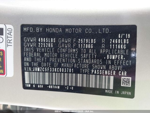 JHMZC5F33KC003701 Honda Clarity Plug-in Hybrid Touring
