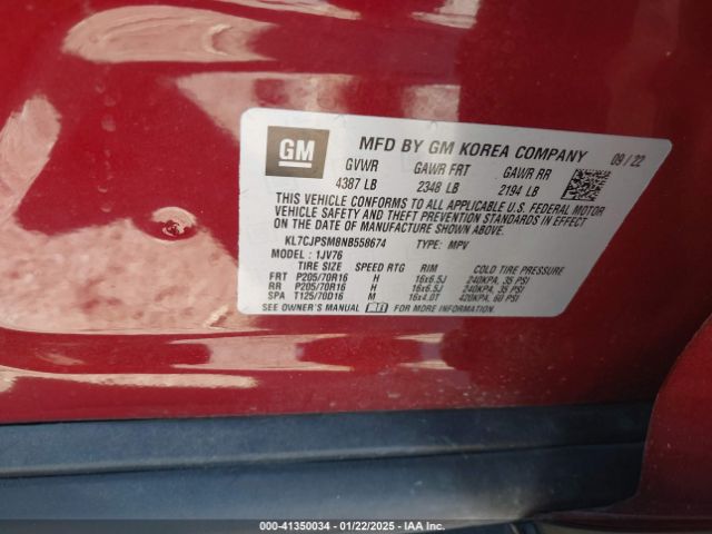 KL7CJPSM8NB558674 Chevrolet Trax Awd Lt