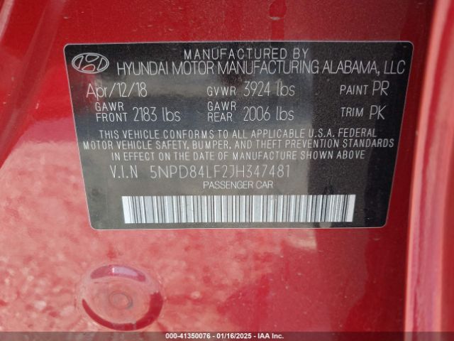 5NPD84LF2JH347481 Hyundai Elantra Value Edition