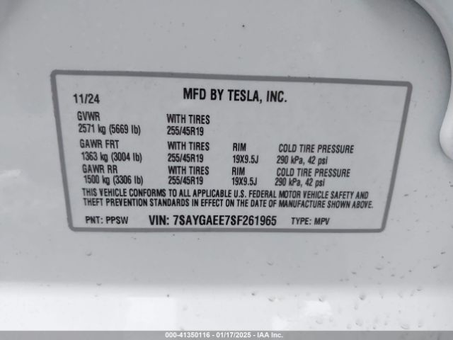 7SAYGAEE7SF261965 Tesla Model Y Long Range Dual Motor All-wheel Drive