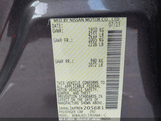 Nissan Altima 2.5 S 2014 1N4AL3AP9EN205681 Image 9