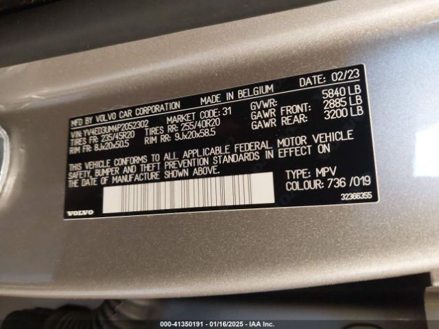 YV4ED3UM4P2052302 Volvo Xc40 Recharge Pure Electric Twin Ultimate