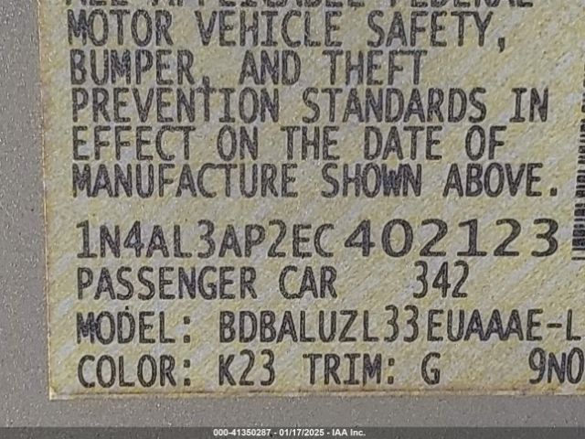 1N4AL3AP2EC402123 Nissan Altima 2.5 Sv