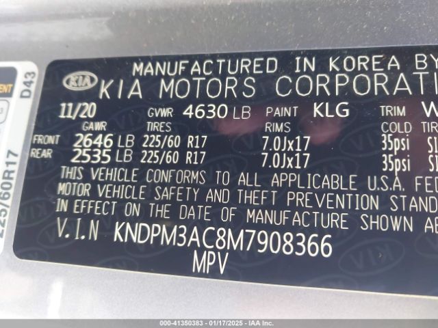 KNDPM3AC8M7908366 KIA Sportage Lx