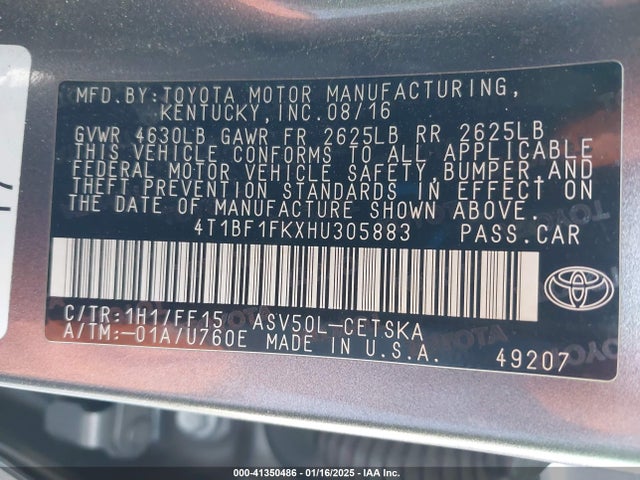 Toyota CAMRY SE 2017 4T1BF1FKXHU305883 Image 9