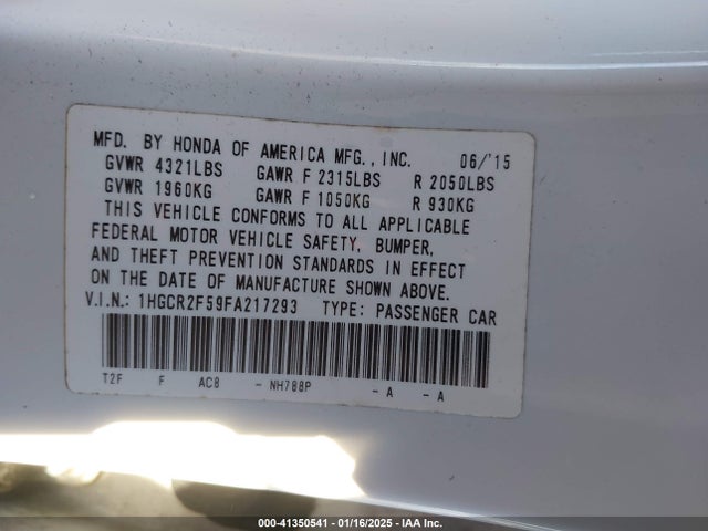 Honda Accord Sport 2015 1HGCR2F59FA217293 Image 9