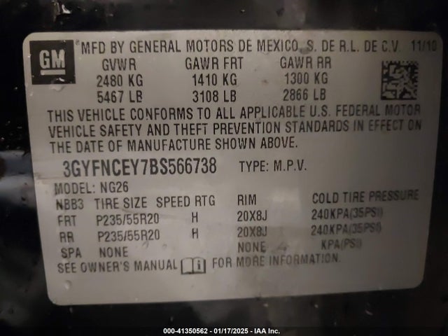 2011 CADILLAC SRX 3GYFNCEY7BS566738 Photo 8