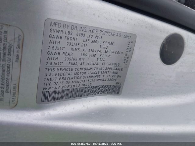 2008 PORSCHE CAYENNE WP1AA29P38LA10916 Photo 8