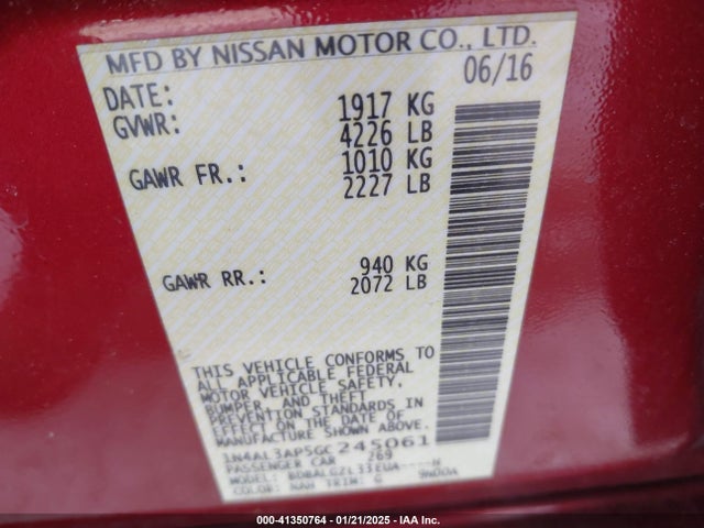 1N4AL3AP5GC245061 Nissan Altima 2.5 S