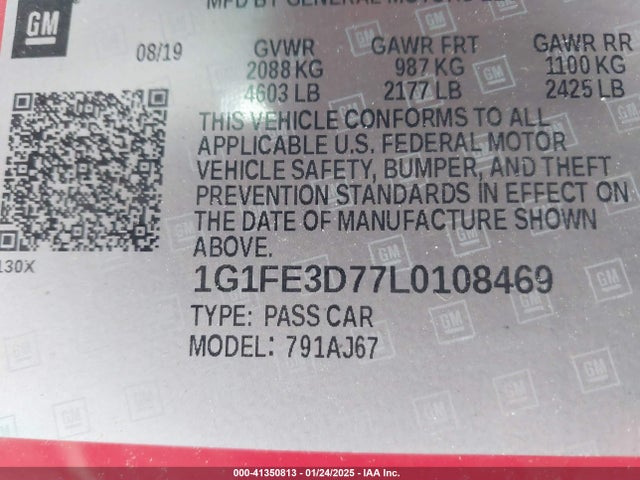 Chevrolet Camaro Rwd  Lt1 2020 1G1FE3D77L0108469 Image 9