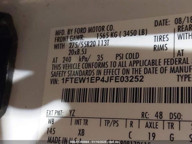 1FTEW1EP4JFE03252 Ford F-150 Xlt