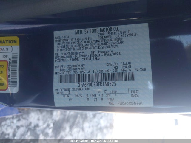 3FA6P0D90FR168525 Ford Fusion Titanium