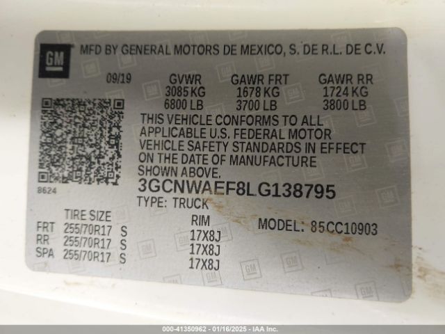 3GCNWAEF8LG138795 Chevrolet Silverado 1500 2wd  Long Bed Wt