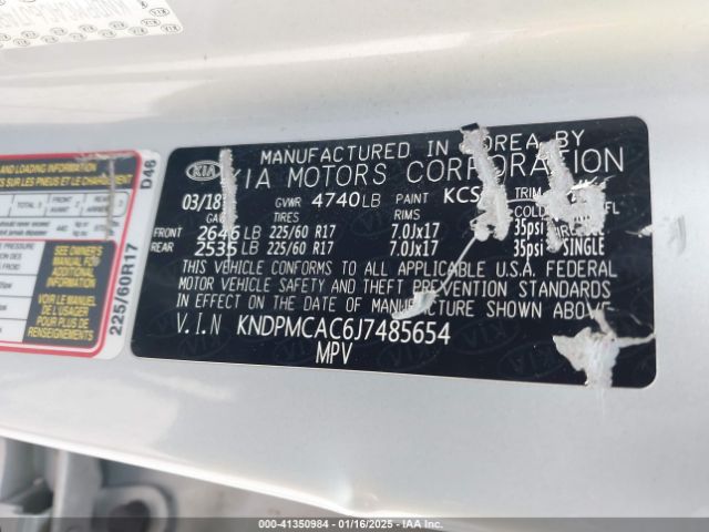 KNDPMCAC6J7485654 KIA Sportage Lx