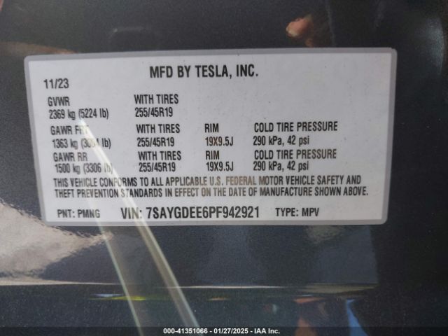 7SAYGDEE6PF942921 Tesla Model Y Awd/long Range Dual Motor All-wheel Drive