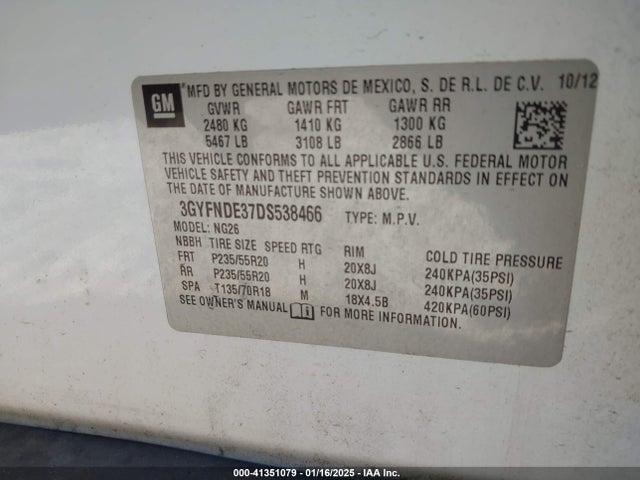 2013 CADILLAC SRX 3GYFNDE37DS538466 Photo 8