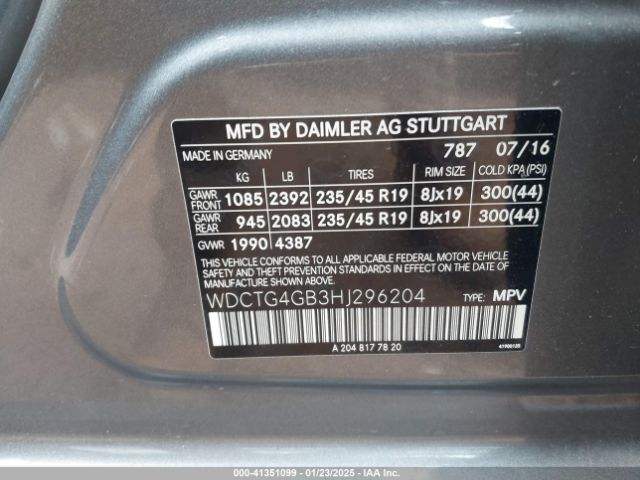 WDCTG4GB3HJ296204 Mercedes-Benz Gla 250 4matic