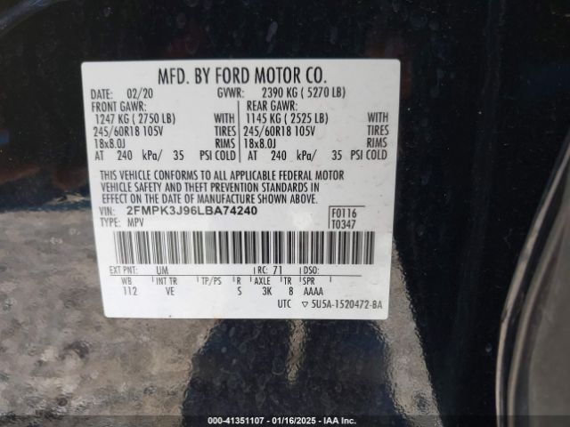 2FMPK3J96LBA74240 Ford EDGE SEL