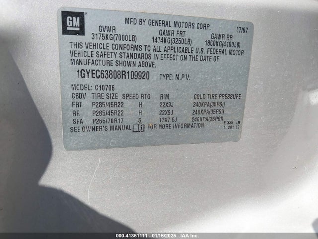 2008 CADILLAC ESCALADE 1GYEC63808R109920 Photo 8