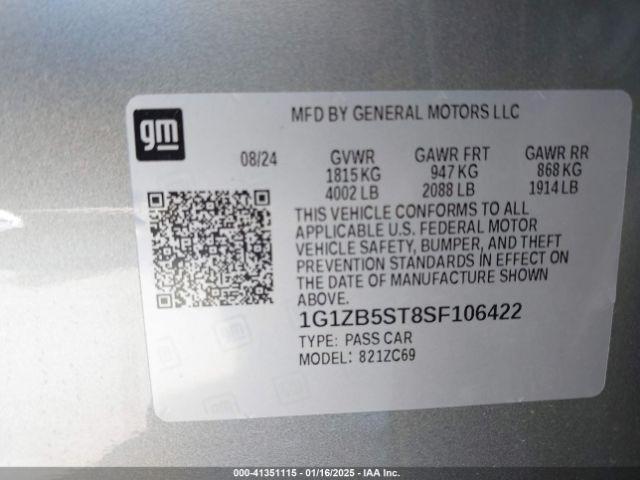1G1ZB5ST8SF106422 Chevrolet Malibu Fwd Ls