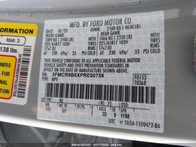 3FMCR9B6XPRE00758 Ford Bronco Sport Big Bend