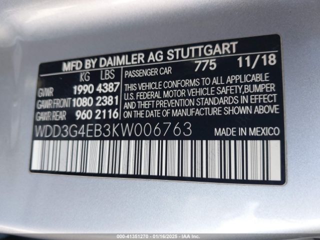 WDD3G4EB3KW006763 Mercedes-Benz A 220